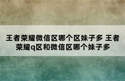 王者荣耀微信区哪个区妹子多 王者荣耀q区和微信区哪个妹子多